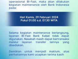 Besok, Layanan BI-Fast Bank Kalsel Tidak Bisa Diakses
