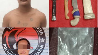 Polsek Banjarmasin Selatan Amankan Pria yang Membawa 3 Sajam dan DPO Kasus Narkoba