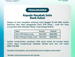 Bank Kalsel Tetapkan Biaya Baru untuk Pergantian Kartu ATM dan Buku Tabungan