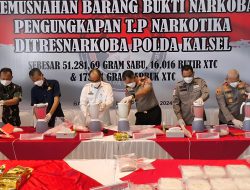 Polda Kalsel Musnahkan Sabu dan Ekstasi Jaringan Internasional Senilai 62 Miliar Lebih