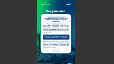 Bank Kalsel KCP DM Dipindah ke Kantor Utama