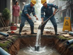 Pipa PTAM Intan Banjar Bocor di Jalan Gubernur Syarkawi, Perbaikan Malam Ini