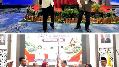 Kolase foto hasil muskot PMI Kota Banjarmasin, Aftahuddin terpilih aklamasi pada Muskot tanggal 12 Juli 2026. Sedangkan Ananda terpilih aklamasi pada Muskot tanggal 1 Agustus 2026