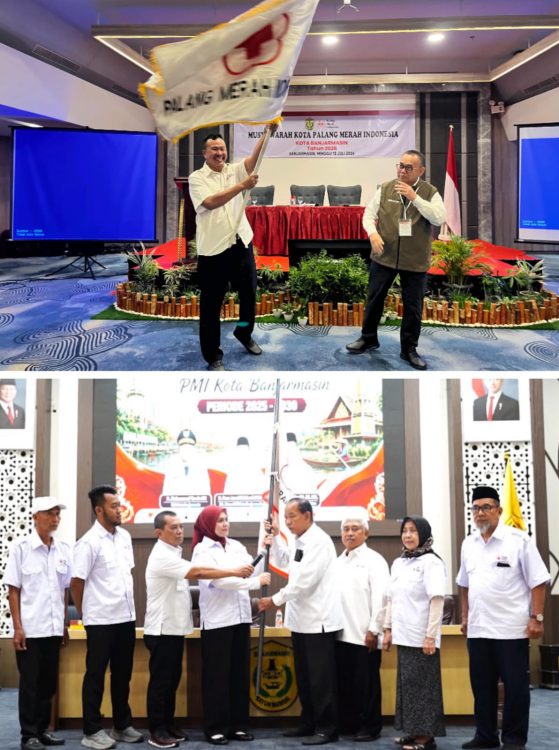 Kolase foto hasil muskot PMI Kota Banjarmasin, Aftahuddin terpilih aklamasi pada Muskot tanggal 12 Juli 2026. Sedangkan Ananda terpilih aklamasi pada Muskot tanggal 1 Agustus 2026