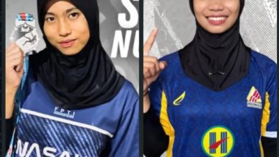 Syilfi Nur Atika (sebelah kiri), Indah Tiara Azzahra (sebelah kanan) dua atlet Panjat tebing Kalsel yang dipanggil Pengurus pusat FPTI untuk mengikuti seleksi atlet pelatnas.